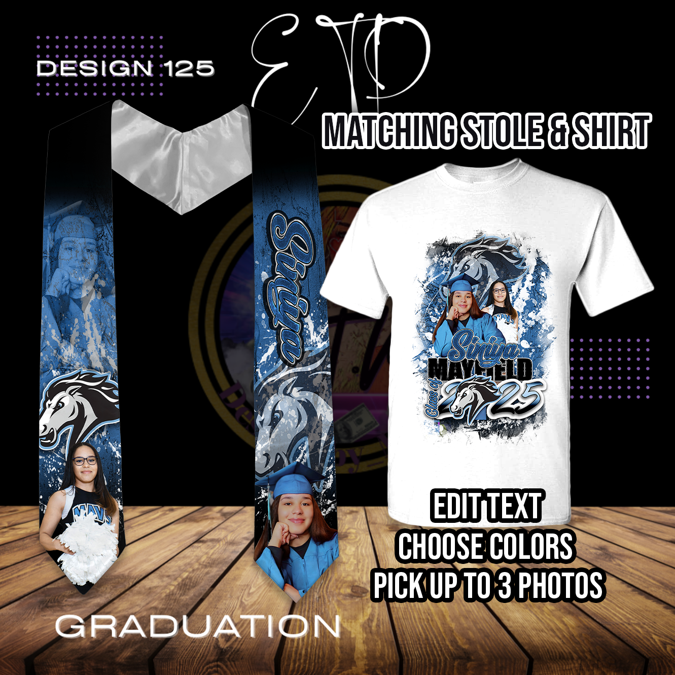 Custom Graduation T-shirt & Matching Stole (Style 125)